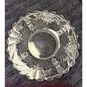 Silver Overlay Glass Platter, Mid- Century Modern, Huge 16", Vintage